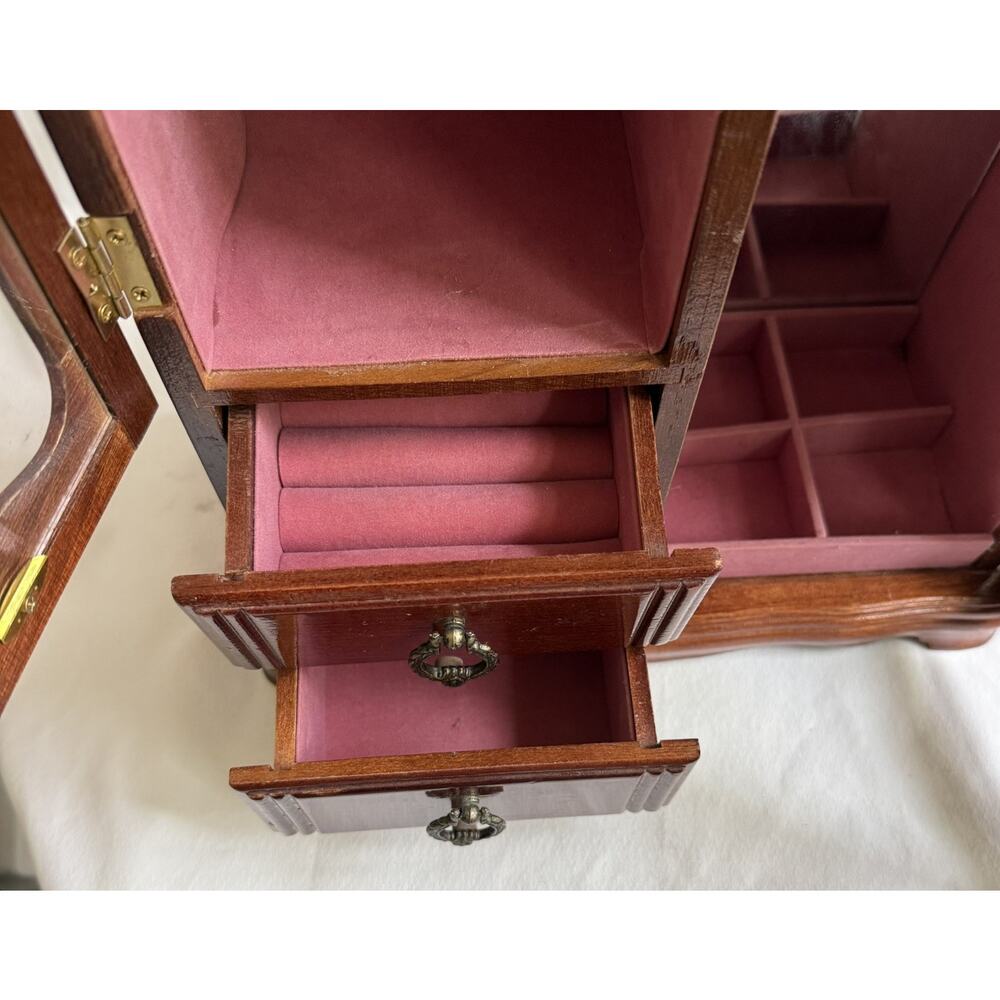 Large Vintage Wooden Jewelry Box Trinket Organizer Storage hand painted flowers - Picture 6 of 15